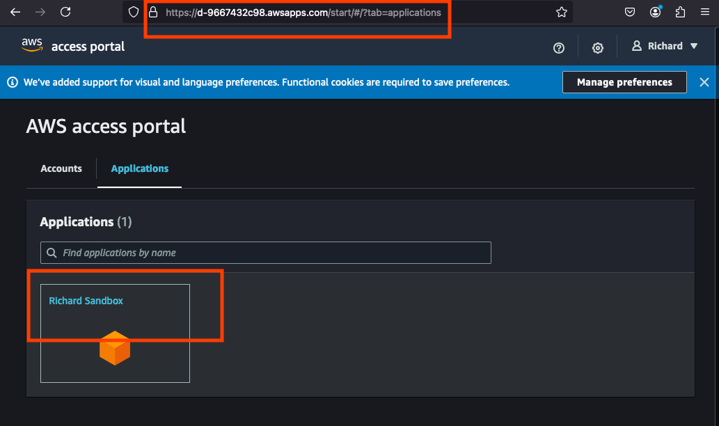 AWS Access Portal > Applications