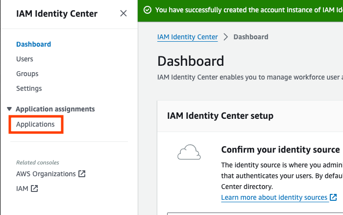 IAM Identiy Center > Applications