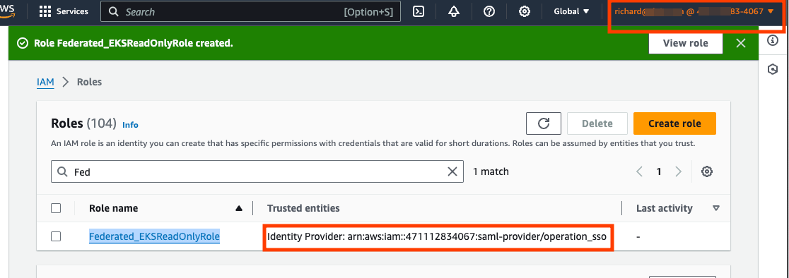 SAML 2.0 federated role created