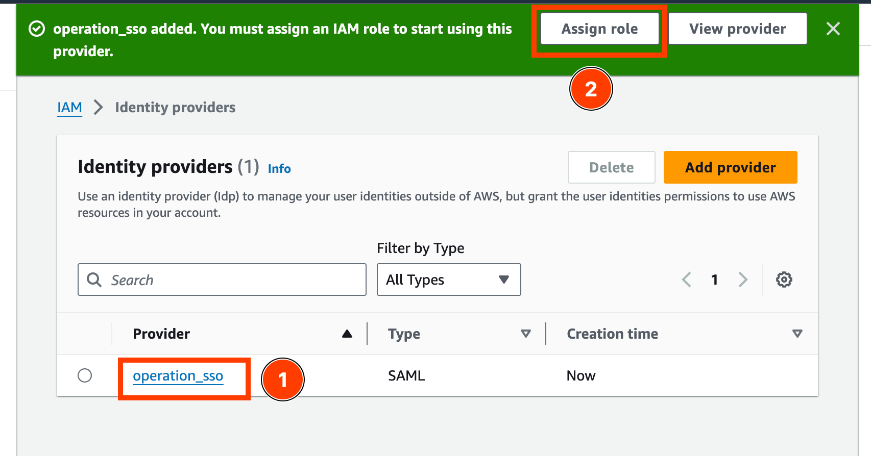 Assig role to the Identity Provider