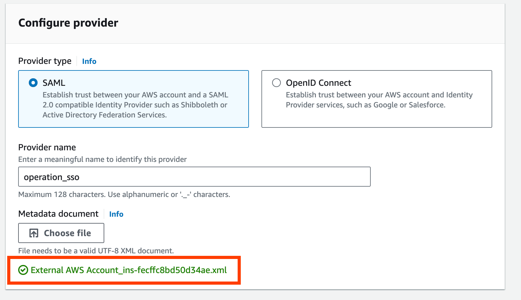 External AWS Account > IAM > Identity Provider > Upload Metadata file