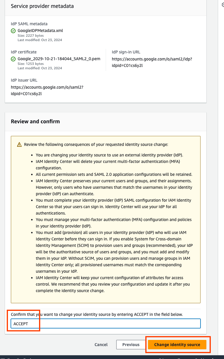 AWS IAM Identity Center > Access change to external