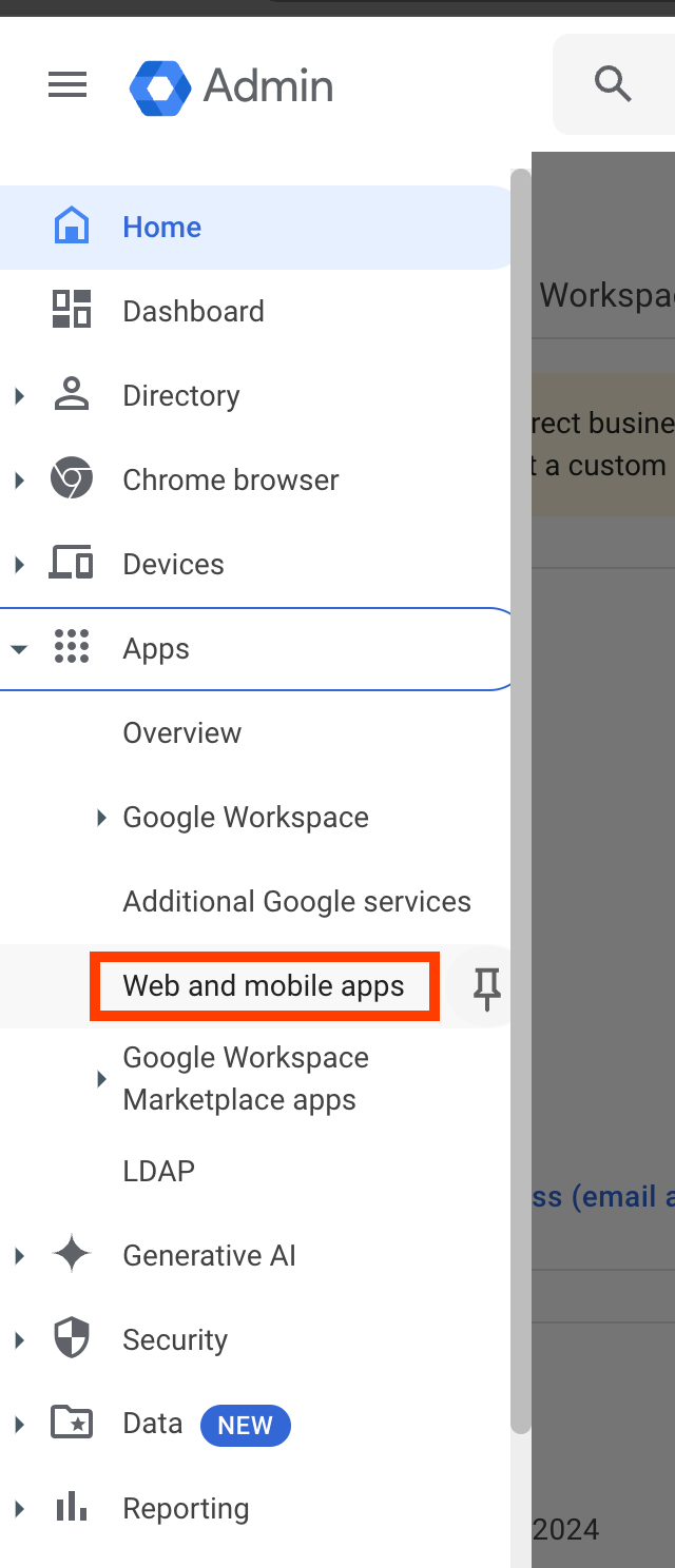 Google Admin > Web and Mobile Apps