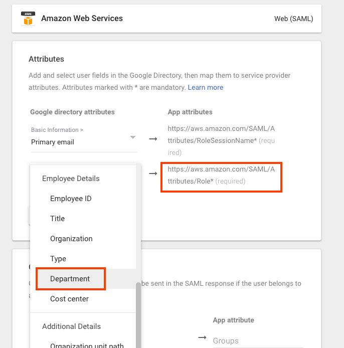 Google Admin > configure identity provider details > update role