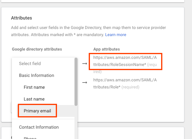 Google Admin > configure identity provider details > update role session name