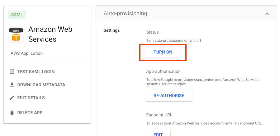 Google Admin > Web and Mobile Apps > turn on auto-provisionng