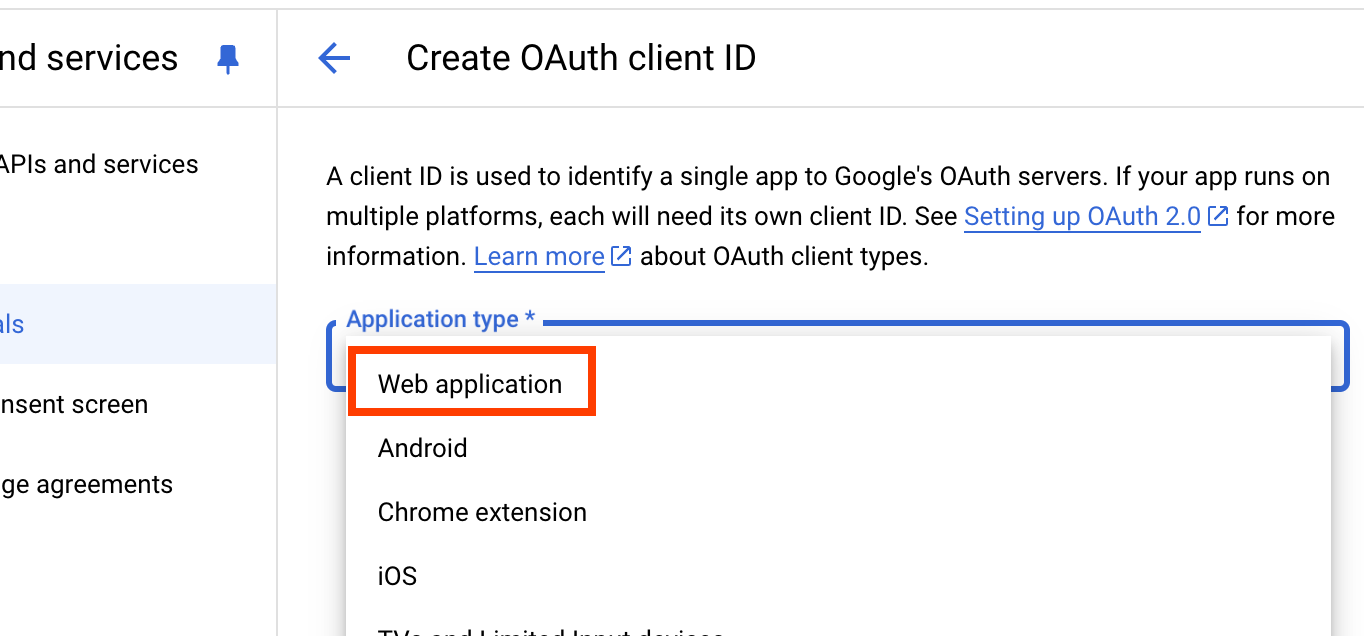 GCP console > Web application